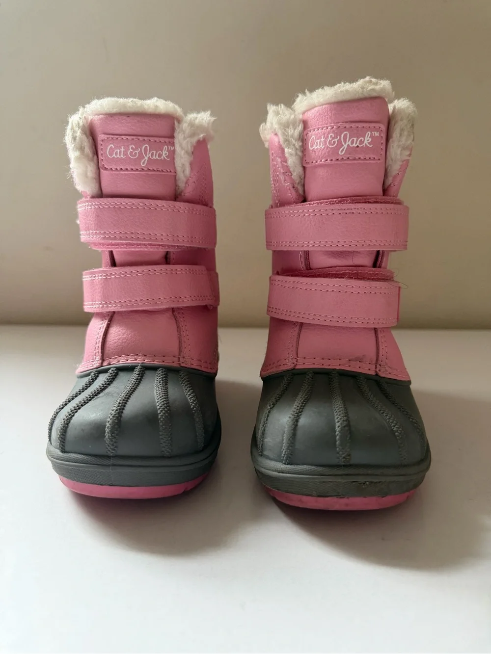 Cat & Jack Pink and Gray Kids Snow Boots with Faux Fur Cuff